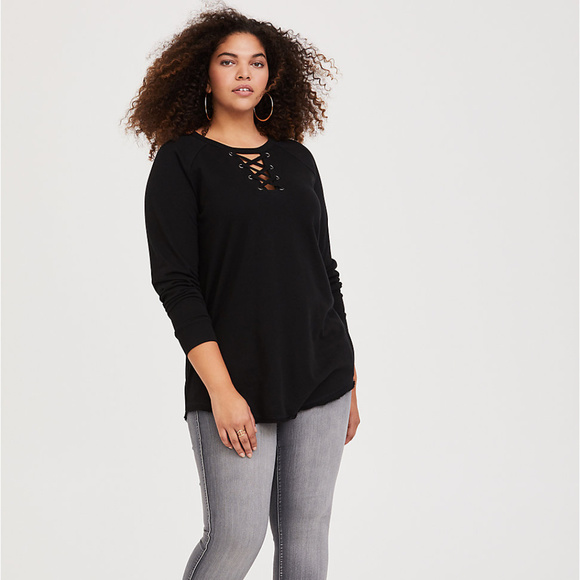 TORRID Tops - Torrid Black Lattice Tunic Sweatshirt Size 3